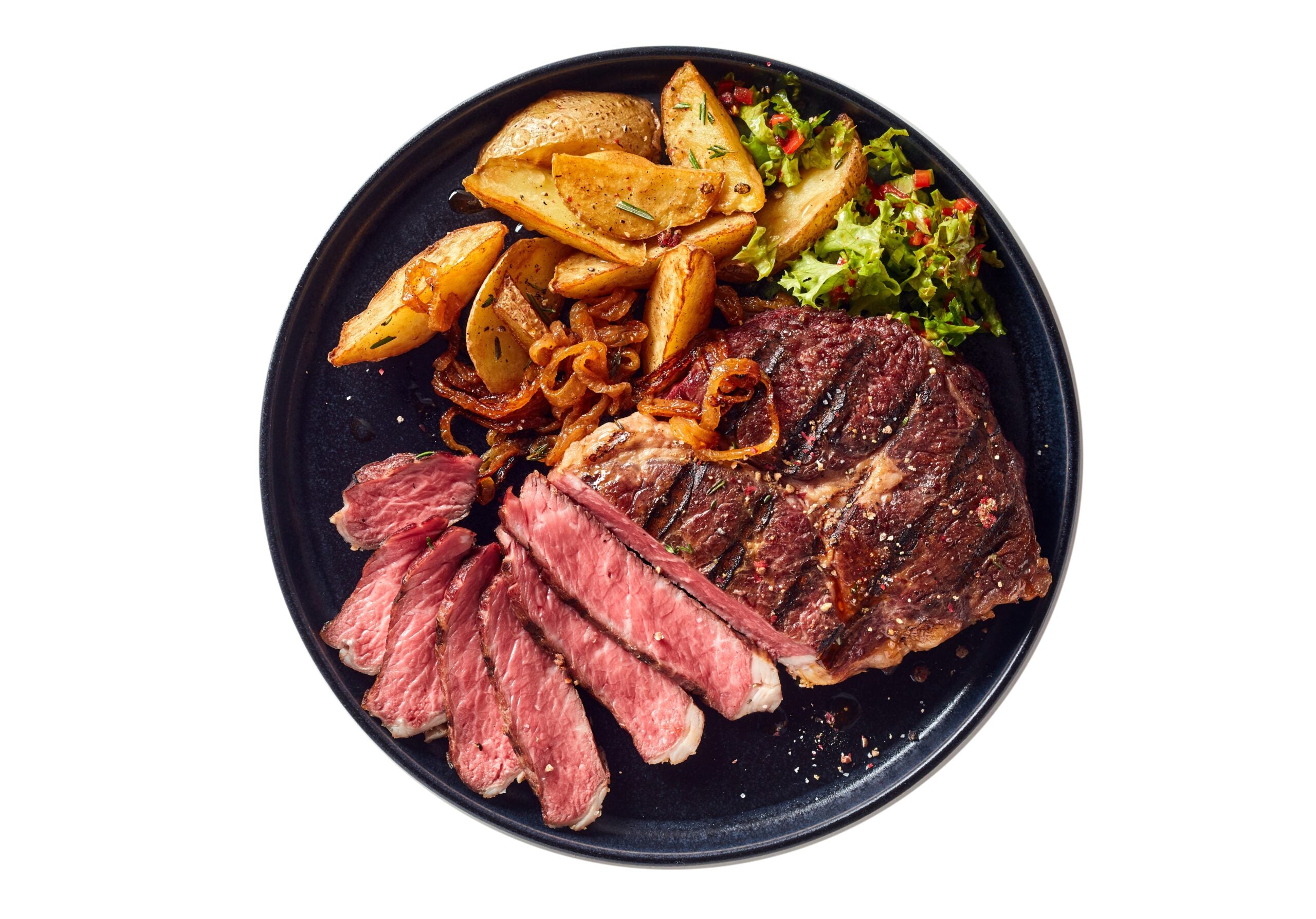 Top,View,Of,Delicious,Grilled,Beef,Steak,And,Rustic,Potatoes